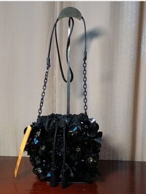 Tory Burch-Mini Flower Cluster Bead Stone Palettes Satin Crossbody Bag 🖤